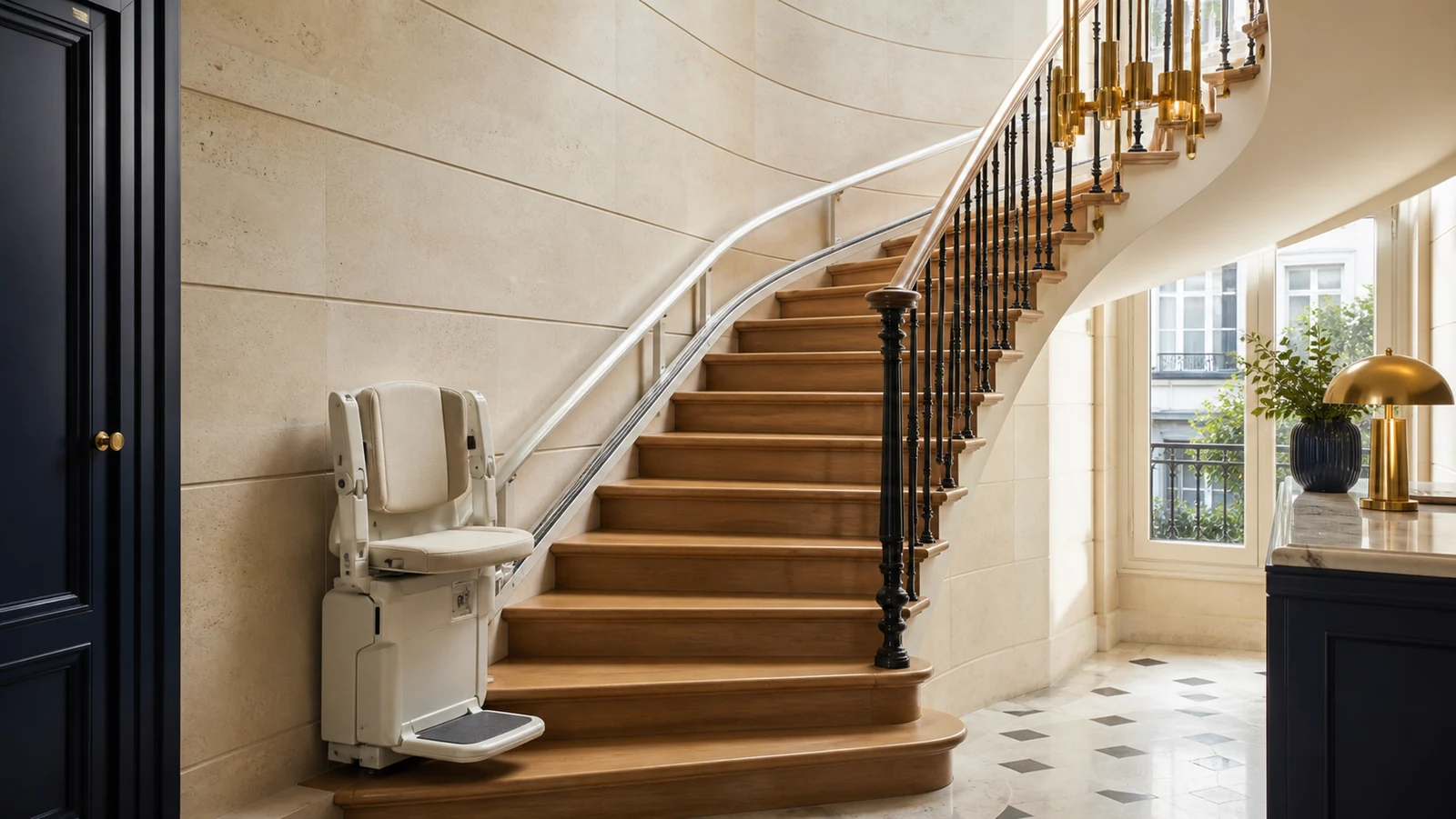 Monte-escalier tournant dans un habitat français